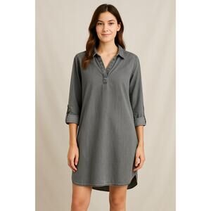 Como Vintage Gray Denim Roll-up Long Sleeve Tunic Dress Size XL